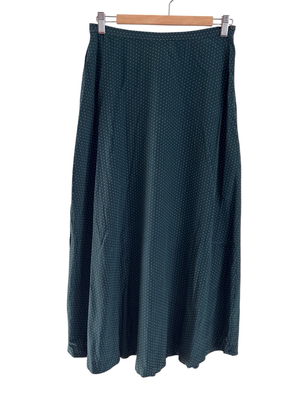 Vintage Jones NY Silk Maxi Skirt Green Polkadot Retro Preppy Quiet Luxury Sz 10